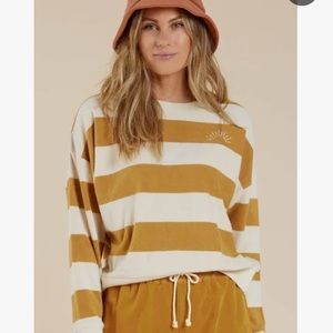 Rylee + Cru Mustard and Cream Striped Pullover Sweatshirt